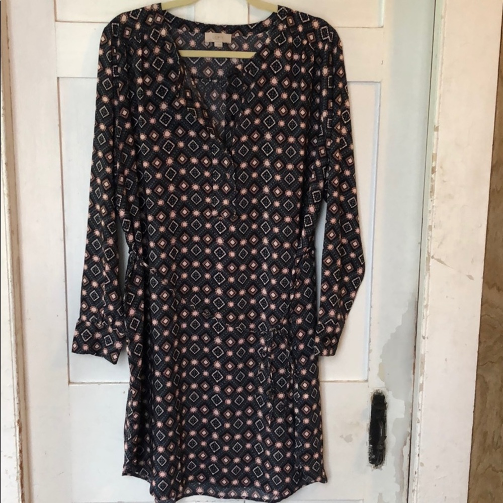 Loft long sleeve shift dress with string tie large
